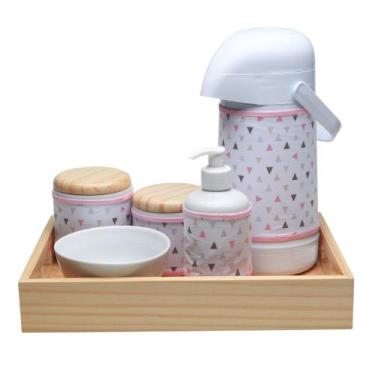 Imagem de Kit Higiene Moderno Triângulos Rosa Quarto Bebê Infantil - Potinho de 