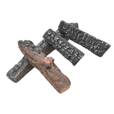 Imagem de Logs de lareira a gás B-HOTTTTTE, 4 peças de madeira de cerâmica para todos os tipos de inserções de interior, inserções a gás, sem ventilação e ventilação, etanol, elétrico, propano ou lareiras ao ar livre e foguetões, acessórios para queimar