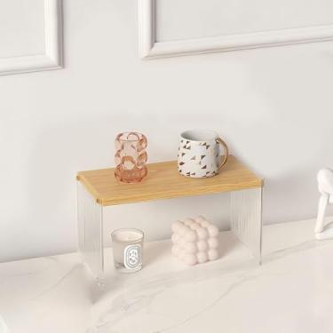 Imagem de Organizador de acrílico para estação de café – Prateleira de madeira para escritório, cozinha e sala de estar, suporte de xícara de café multicamadas e suporte de condimentos, prateleira de exibição