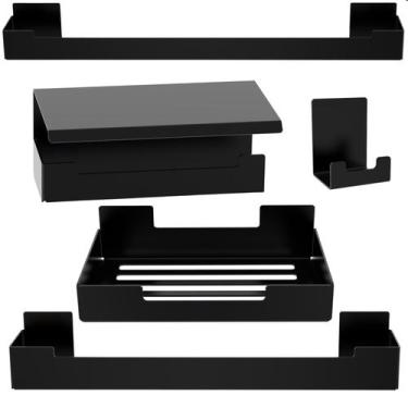 Imagem de Kit de Acessórios Para Banheiro Adesivo 5 Pcs Preto F.ELG - FassinShop