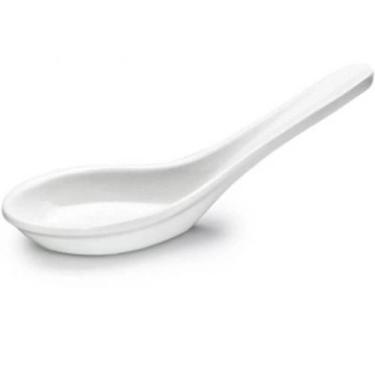 Imagem de Colher de Sopa Chinesa Comida Asiática Melamina Branca 10ml Alça Longa
