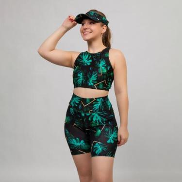 Imagem de Conjunto Top Cropped com Bojo + Short Praia Fitness + Brinde Viseira E