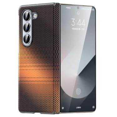 Imagem de LYJSMGZ Capa de negócios para Samsung Galaxy Z Fold 6, proteção de dobradiça de textura de fibra de carbono fina PC à prova de choque suporta suporte magnético para carro, laranja, dobra 6