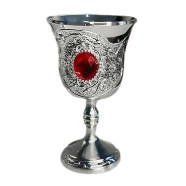 Imagem de Ioensy Taça medieval vintage com padrão de flores pequenas, copo reutilizável, artesanal, 30ml, copo de vinho de metal gravado para casamento