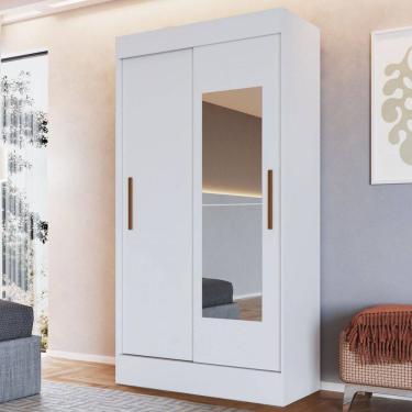 Imagem de Guarda-Roupa Solteiro Lyon 2 Portas 2 Gavetas com Espelho Branco - Doripel Móveis