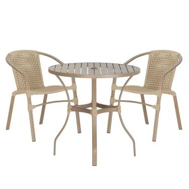 Imagem de Jogo 2 Cadeiras Corda Nautica Floripa e Mesa Tampo Ripado Aluminio Roma 1,00 m Varanda Jardim Area Piscina Trama