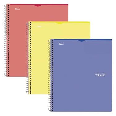 Imagem de Five Star Caderno interativo, 1 assunto, caderno espiral pautado na faculdade, 100 folhas, 28 x 21 cm, personalizável, vermelho, azul cobalto, amarelo, pacote com 3 (820042-ECM)