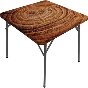 Imagem de CESGFC Toalha de mesa quadrada de madeira, estampa de textura de prancha de madeira, borda elástica, capa de mesa de jantar interna/externa, adequada para mesa quadrada de 119 x 119 cm