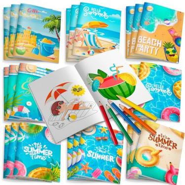 Imagem de 24Pcs Summer Pool Coloring Books Bulk, Hawaii Beach Mini Coloring Books DIY Art Drawing Watermelon Pineapple Coconut Flamingo Designs for Summer Party Decorations Hawaii Beach Pool Party Favors