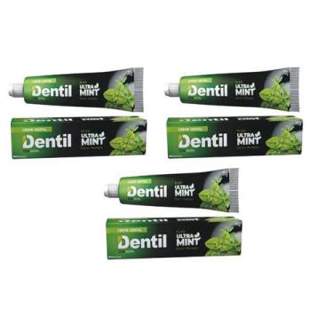Imagem de Kit 3 Creme Dental Ultra Mint com Xilitol Sem Flúor Menta 70gr Dentil