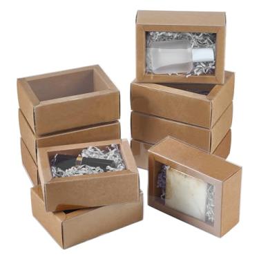Imagem de BENECREAT Caixa de gaveta de papel kraft com 16 peças, caixa de sabão caseira retangular de 11 x 8 x 4,3 cm com janela, pequenas caixas de papelão para presente de festa de ervas daninhas, joias
