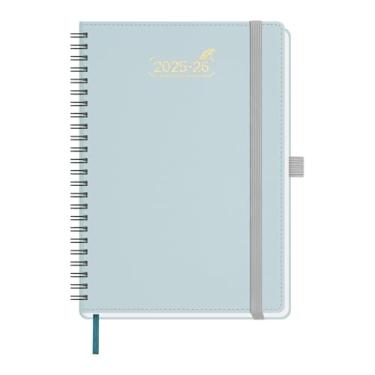 Imagem de BEZEND Agenda semanal 2025 2026 2026 com 2 colunas, calendário de 18 meses, diário, mensal e anual, com nota, agenda de caderno espiral de 15 x 21,6 cm, capa macia de couro PU, azul holandês