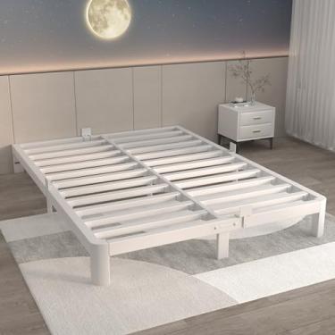 Imagem de ITIMIDI Estrutura de cama branca de 15 cm, estrutura de cama plataforma com juntas de metal, suporte de aço resistente 1,360 kg, sem necessidade de mola box, rolha de colchão antiderrapante, fácil
