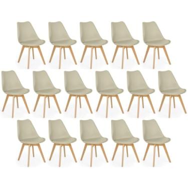 Imagem de Conjunto 16 Cadeiras de Jantar Eames Wood Leda Design Estofada - Nude