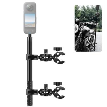 Imagem de FotStdio Suporte duplo para guidão de motocicleta, bastão de selfie invisível de 150 cm para câmera de ação Insta360 X5 X4 X3 X2 X ONE RS R GO 3