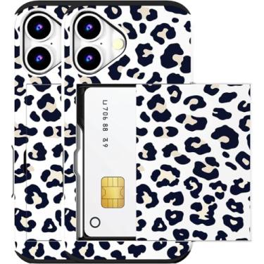 Imagem de MUQR Capa compatível com iPhone 16 Plus com porta-cartão fofo - Design Kawaii, proteção contra quedas de nível militar, capa carteira robusta para mulheres (bolinhas brancas de leopardo e guepardo)
