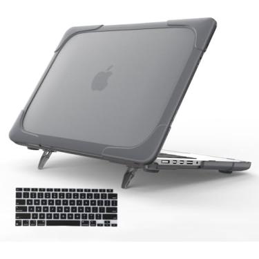Imagem de Funut Capa para MacBook Pro de 16 polegadas 2024/2023/2021, M3/M2/M1 Pro/Max A2991 A2780 A2485, capa rígida de plástico resistente com suporte dobrável de TPU e capa de teclado, cinza