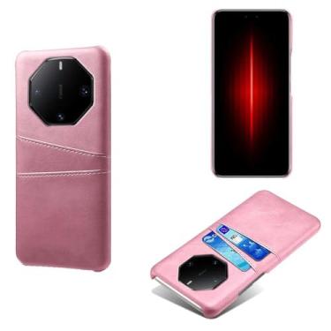 Imagem de Capas Compatível com HUAWEI MATE 60 RS,Caso de couro PU-Tampa de telefone a prova de choque com 2 slots de cartão,Proteção anti-impressão digital e anti-gota-Pink