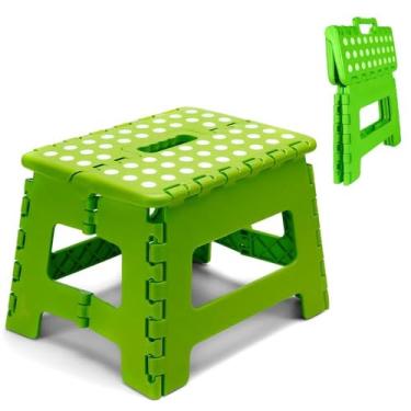 Imagem de BANQUETA DOBRAVEL 130KG BANCO PORTATIL MULTIUSO BANQUINHO RESISTENTE PLASTICO COZINHA CASA ÁREA DE SERVIÇO VERDE