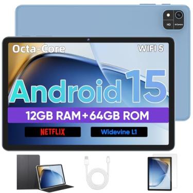 Imagem de Tablet, tablet Android 15 de 10 polegadas com processador Octa-Core, 12GB RAM 64GB ROM 2TB Expand, 1280x800 HD Touchscreen, GPS, WiFi 5, câmera dupla, BT5.0, 6000mAh, Widevine L1 (azul)