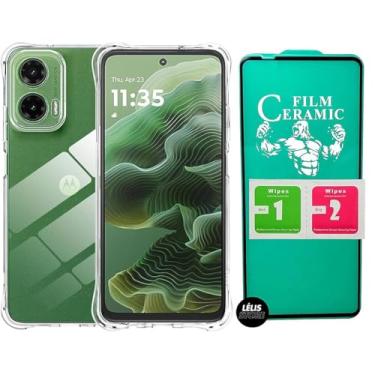 Imagem de Kit Capa Capinha para Motorola G35 Anti Impacto Premium Transparente + Película Cerâmica 9D