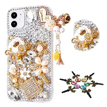 Imagem de STENES Capa Sparkle compatível com Moto G Stylus 5G 2024 - Elegante - 3D Handmade Bling Coração Peadant Abóbora Carro Garrafa Flores Strass Cristal Diamante Design Meninas Mulheres Capa - Branca