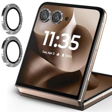 Imagem de Zeking (2 conjuntos) para Motorola Razr 60 Ultra/Razr Ultra 2025 Protetor de lente de câmera, anel individual de metal brilhante brilhante [kit de alinhamento da bandeja de instalação] (preto