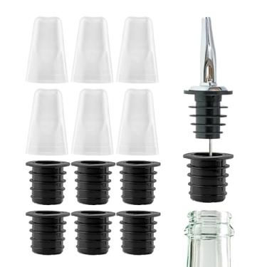 Imagem de 6 peças de bico de despejo de licor com 6 peças de tampas de bico, despejadores de garrafa para álcool, azeite de oliva, acessórios de bar para barman adaptadores de bico de licor licores tampas de