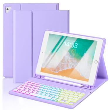 Imagem de EAMPANG Capa Com Teclado Para Ipad 6ª/5ª Geração Air 1 2 Pro 9,7 Polegadas, Retroiluminação Arco-Íris Em 7 Cores, Slot Caneta Magnética Usb-C Removível, 2018 2017, Roxa