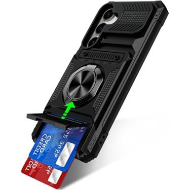 Imagem de Capa para Samsung Galaxy A56 com suporte de anel giratório de 360° e suporte para cartão [com protetor de tela] capa de grau militar, capa protetora resistente à prova de choque para Samsung A56 5G