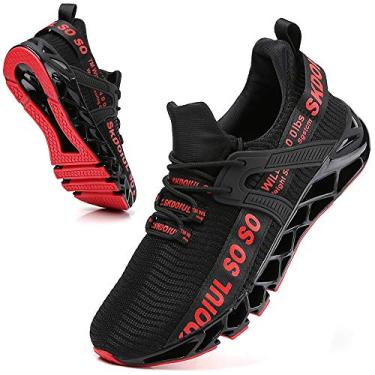 Imagem de SKDOIUL Tênis de corrida esportivo masculino de malha respirável para trilhas, tênis fashion, 59-blackred, 9.5