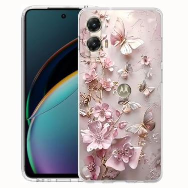 Imagem de FLYING FLIER Capa para celular Motorola Moto G Stylus 5G 2024, [proteção de corpo inteiro] [antiderrapante] [à prova de choque] linda flor borboleta fina TPU capa de telefone (rosa 2)