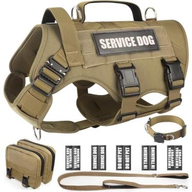 Imagem de WINSEE Peitoral tático para cães com trela, coleira para cães, colete MOLLE de trabalho de serviço com 10 adesivos para cães médios, arnês militar sem puxar e mochila com Airtag Holdler