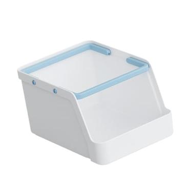 Imagem de YWJLQH Organizador de mesa, caixa de armazenamento com alça, lixeira compacta, suporte para canetas, para escritório, casa, sachês de chá, pacotes de açúcar, Azul