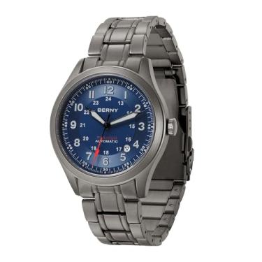 Imagem de BERNY Relógio masculino automático de titânio 10 ATM, impermeável, relógio de campo masculino, superluminoso, analógico, mecânico, militar, relógio de pulso completo de titânio AR safira cristal data