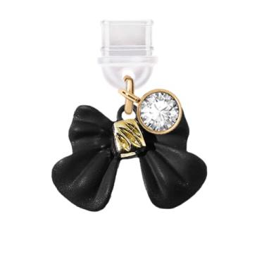 Imagem de ELISE & FONDA TP751 Tipo-C porta de carregamento plugue antipoeira pequeno arco 3D pintura spray charme celular para iPhone 15/16/Samsung/OnePlus/Xiaomi/oppo telefones Android (preto)