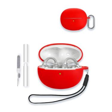 Imagem de Capa para fones de ouvido Baseus Bowie MC1 Pro, capa protetora de silicone macio WUNIAK portátil resistente a arranhões com kit de limpeza, mosquetão e cordão, vermelha