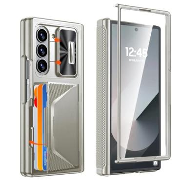Imagem de Capa para Galaxy Z Fold 6, nível militar, cobertura total, película protetora 9h, clipe traseiro, porta-cartões para S Pen, capa de celular luxuosa à prova de choque (para Galaxy Z Fold 6/marrom)