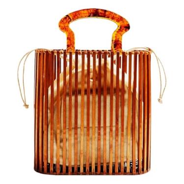 Imagem de Bolsa de bambu manual de acrílico simples e moderna feita à mão para mulheres (cor retrô)