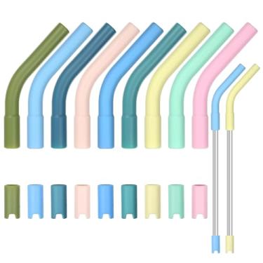 Imagem de 18 peças de pontas de canudo de silicone para canudos de metal, pontas e pedestais de silicone de 8 mm reutilizáveis de grau alimentício de substituição de ponta de canudo de borracha flexível para