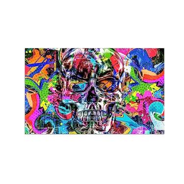 Imagem de LXURY Impressões de arte de parede de grafite abstrato moderno - Imagem criativa de arte em tela de caveira de grafite colorido - Pôster de pintura de arte para quarto de menino decoração de casa 90 x