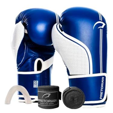 Imagem de Kit Luva de Boxe Muay Thai Kickboxing First FX1 Azul e Branco + Bandagem + Protetor Bucal + Bag - Pretorian (12oz)