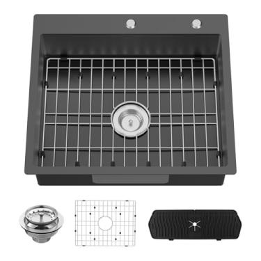 Imagem de FAUENPEEY Pia De Cozinha Preta, Design Altura Baixa 25 X 22 6 Pol., Aço Inoxidável Com Cuba Única, Vem Acessórios Que Garantem Acesso E Uso Fáceis Para Pessoas Mobilidade Limitada