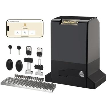 Imagem de Blütezeit Abridor de portão deslizante de 220 V 2,857 kg resistente (AC 220 ~ 240 V), motor de portão deslizante de controle WiFi 2,05 HP acionado por rack com 2 controles remotos e kits completos de
