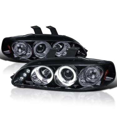 Imagem de Spec-D Tuning JDM Faróis de projetor halo de LED com lentes fumê pretas brilhantes compatíveis com Honda Civic 1992-1995, conjunto de faróis esquerdo + direito