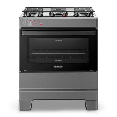 Imagem de Fogão a Gás Mesa Inox Super Chama Tampa de Vidro Forno 84L Limpa Fácil e Acendimento Automático IDEAL Top  T5IAT Cor Titanium 5 bocas Bivolt