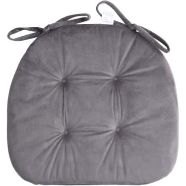 Imagem de Almofada De Assento Para Cadeira De Jantar, 17x16 Polegadas, Almofada De Cadeira Arredondada De Veludo Com Dois Laços Almofada Antiderrapante Para Cadeira De Esc, White., 42x40cm(17x16inch)