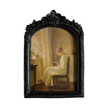 Imagem de Ioensy Moldura de foto barroca de 15 * 20 cm, galeria de fotos, centro de mesa de resina com estilo europeu, decoração para casa, moldura ornamentada para, Preto