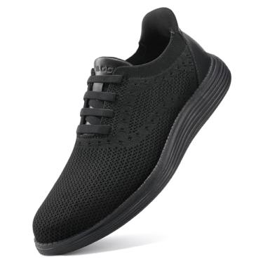 Imagem de VILOCY Tênis masculino casual sem cadarço sem cadarço tênis moderno Breeze Tennis Business Oxfords, Todo preto, 46