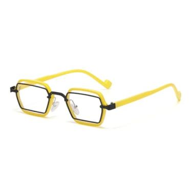 Imagem de Óculos de sol retrô punk pequeno feminino, armação anti-luz azul, lentes transparentes, proteção UV400, masculino (C12 amarelo, preto)
